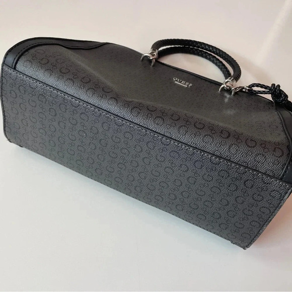 GUESS Monogram Logo Black Braided Handle Handbag Bag Satchel Purse - Picture 4 of 16